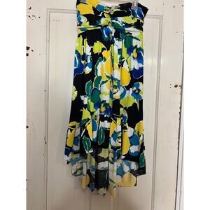 Moa Moa Women Bandeau High-Low strapless Multi Color Floral Dress Size Small